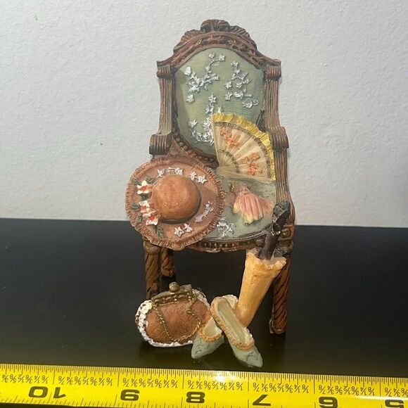 Fancy Victorian Chair Figurine Decorated with Lady's Accessories Miniature 5 in - Picture 10 of 11